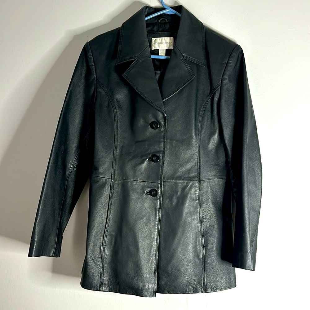 Worthington Black Leather Button-Front Jacket